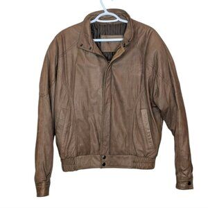 Vintage Expressions Mens Medium Soft Caramel Brown Leather Bomber Jacket